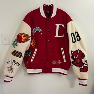 Civil Regime Flames V2 Varsity Jacket in Butter/Red Sz M Brand NEW SHIPS FAST